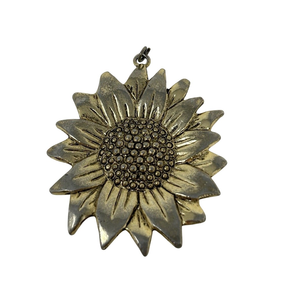 Vintage Gold-Tone Sunflower Pendant – Textured Floral Jewelry with Hallmark